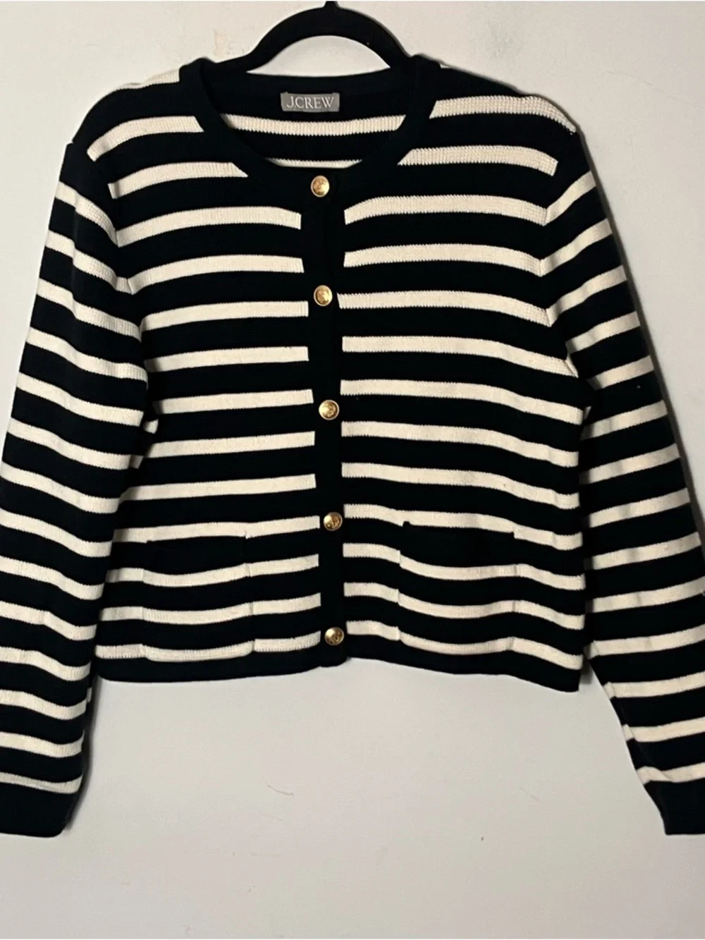 J. Crew Emilie Sweater Lady Jacket in Striped Navy‎ and White XL